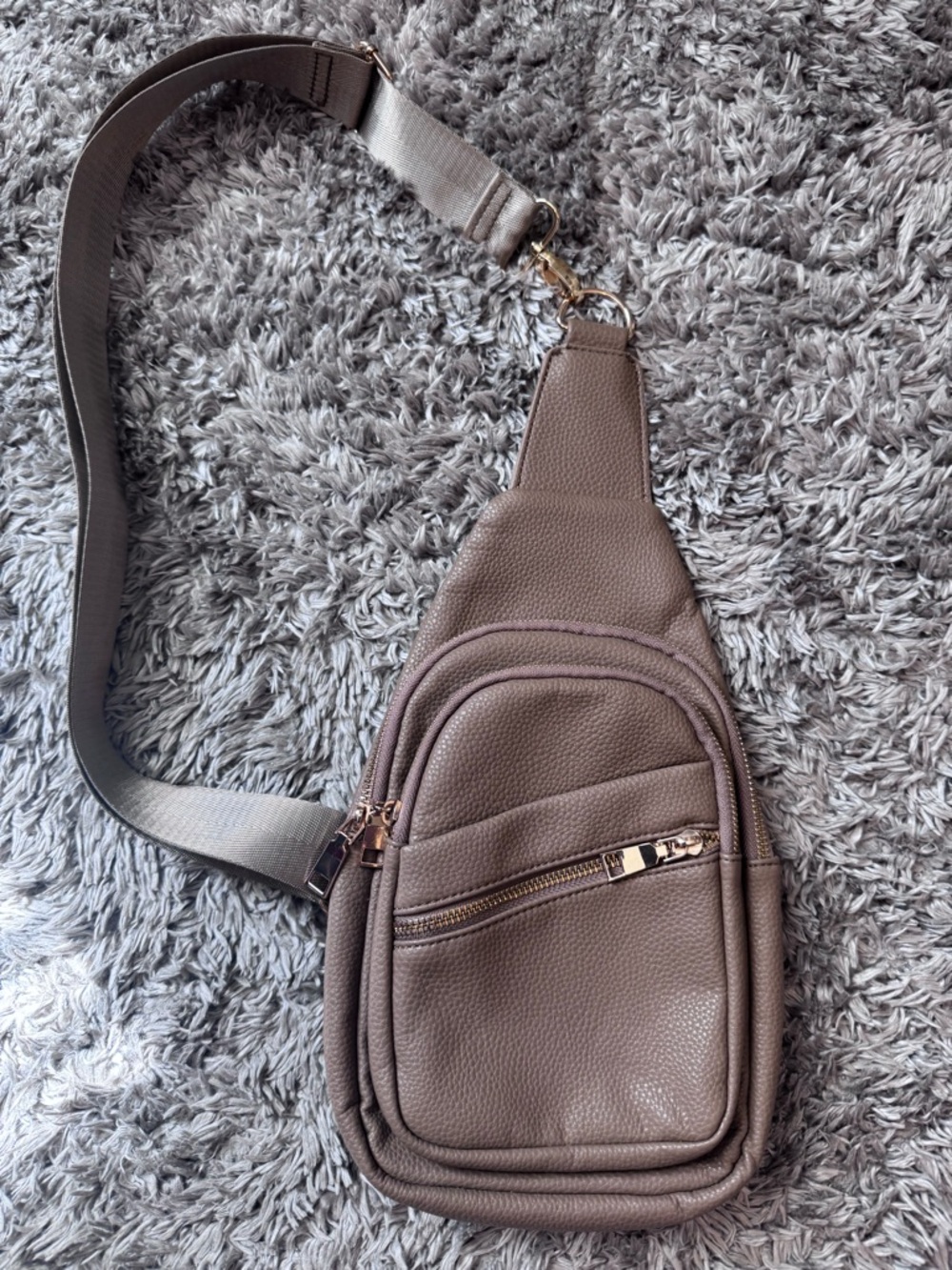 Taupe Crossbody Belt Bag with Adjustable Strap